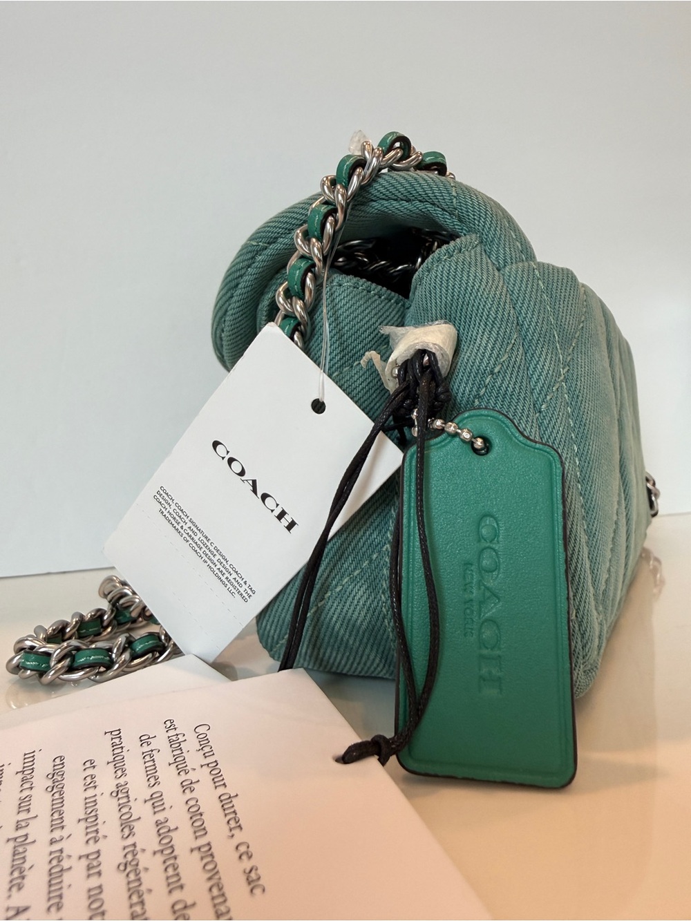 NWT Coach Tabby Colorful Denim Shoulder Bag 20 With Quilting Crossbody-IVY GREEN - Picture 12 of 13